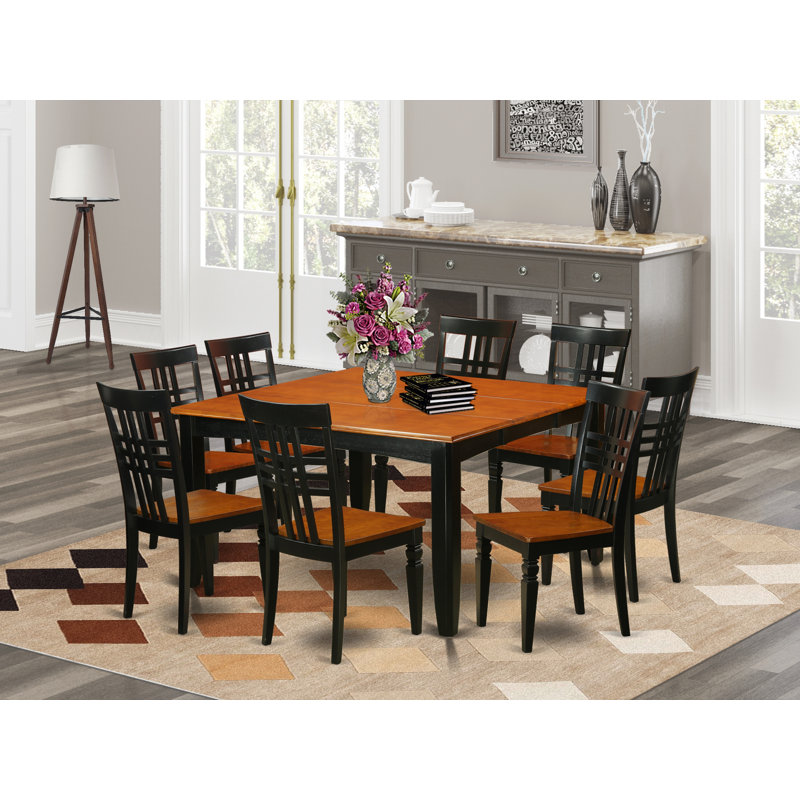 9 Piece Dining Set Includes a Square Dining Room Table with Butterfly Leaf and 8 Kitchen Chairs, Black & Cherry