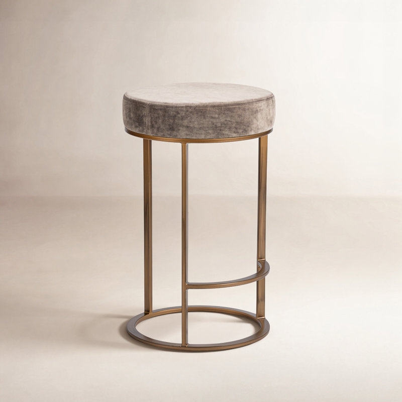 Bertrad Quinn Upholstered Fabric Counter Stool, Taupe Seat/Brass Frame