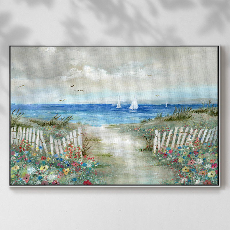 " Coastal Garden ", 25" H x 37" W x 2" D, White Framed