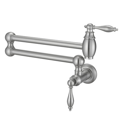 Brass Pot Filler Faucet, Antique Over Stove Copper Pot Filler, 23" Wall Mount Kitchen Folding Faucet 2 Handle With Double Joint Swing Arms, Brushed Nickel