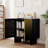 Modern Matte Black 2-Door Accent Cabinet with Gold Wire Mesh & Push-to-Open