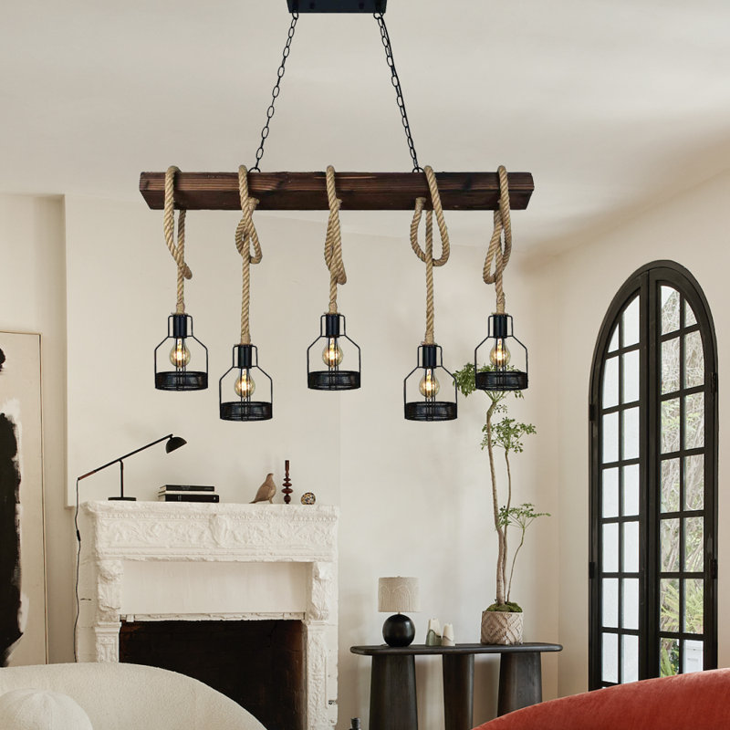 Luminaire suspendu en bois 5 lumières Bueche