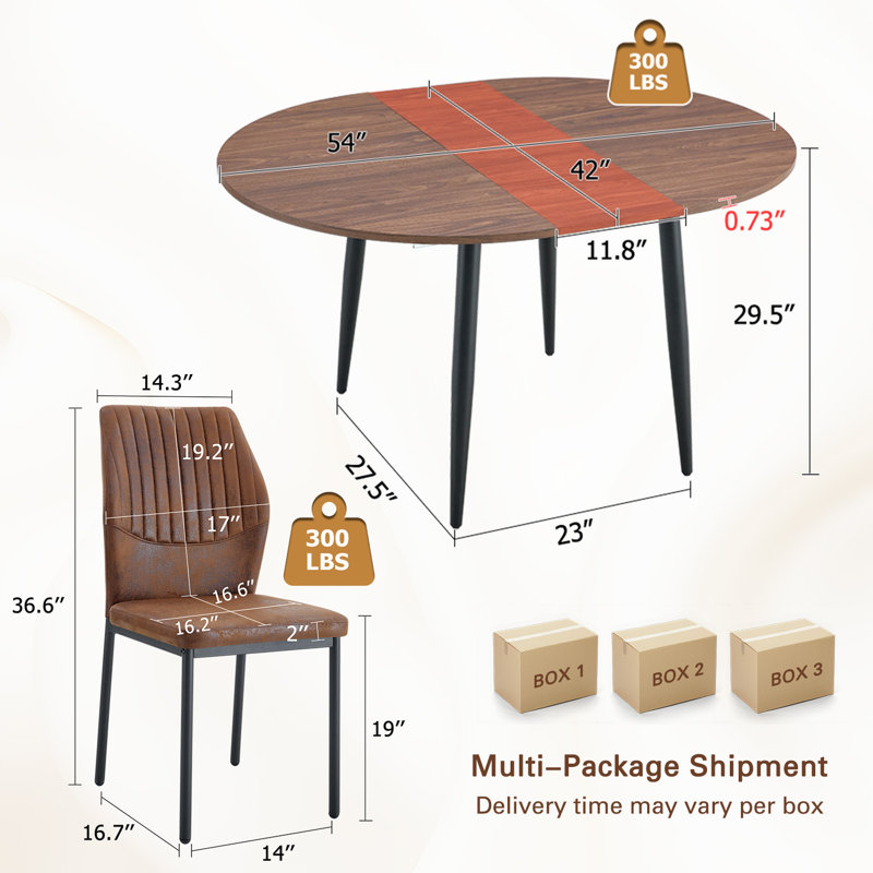 42-54'' Extendable Dining Table Set With Comfortable Upholstered Dining Chairs, 7 Pieces: Table, 6 Chairs