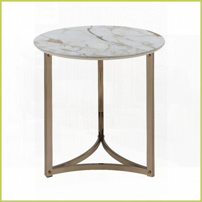 Table basse de salon moderne avec plateau en pierre frittée Cadre métallique champagne - Durable Sophistiqué