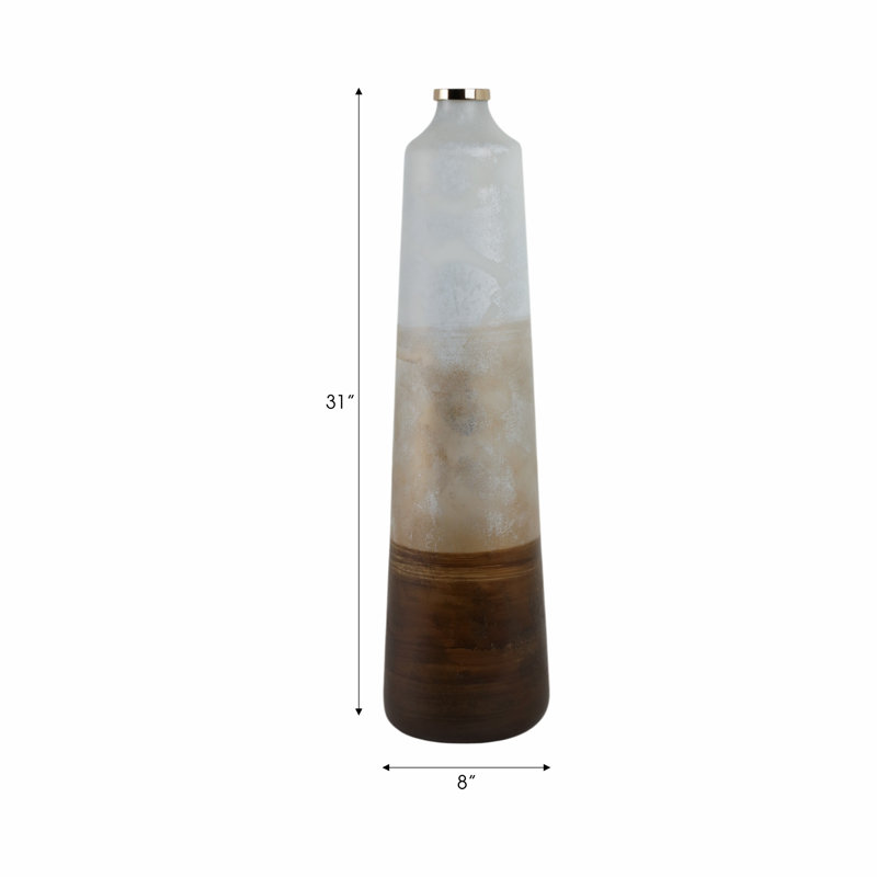 Decorative Boho Glass and Iron Vase with Modern Mixed Material Design and Artistic Metal Accents for Versatile Home Decor Styling