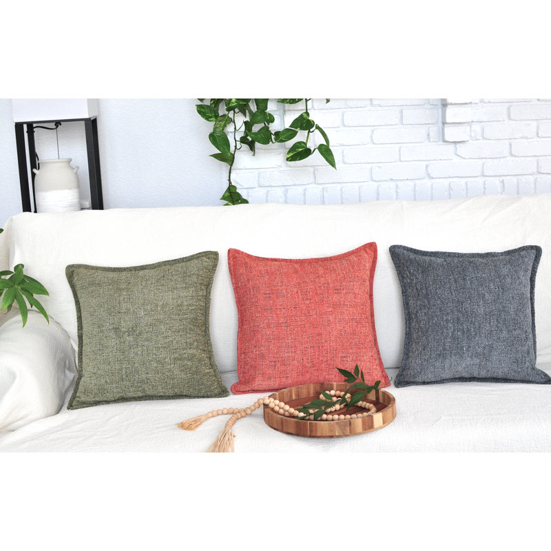 24x24 Orange Chenille Throw Pillow Covers Set of 2 with Piped Edges