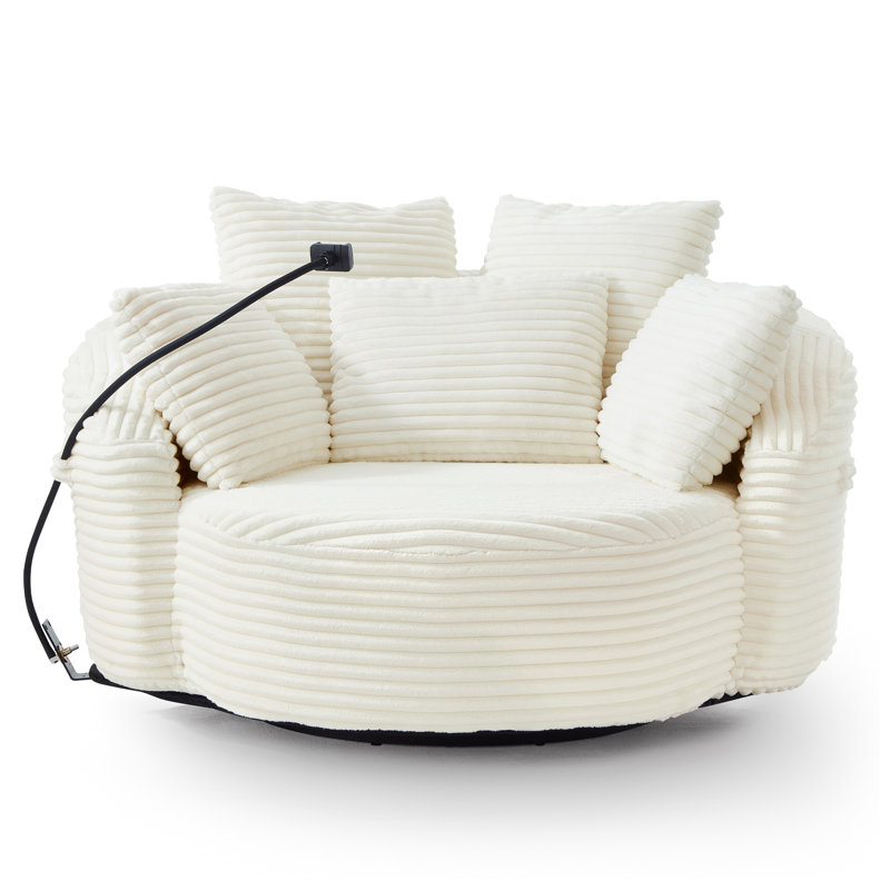 56'' Round Corduroy Sofa With Swivel, Beige