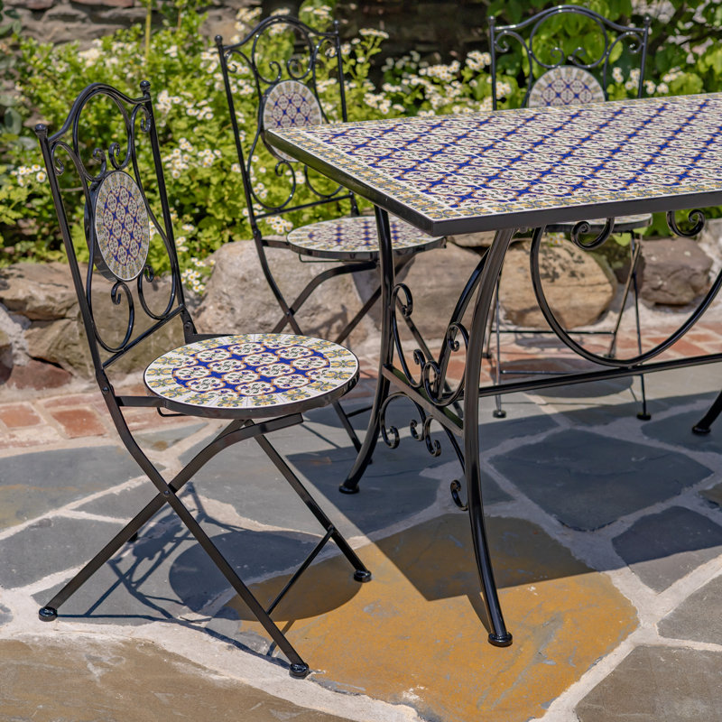 "Mary" Five Piece Rectangular Mosaic Garden Set - Navy/Yellow