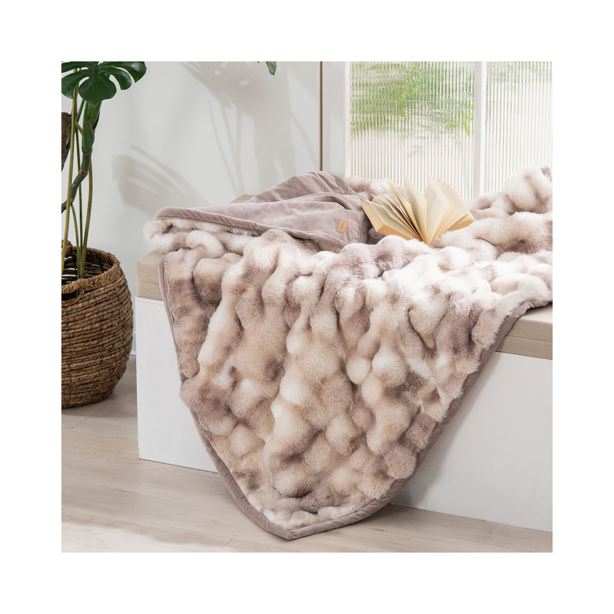 Ridgeline Faux Fur Throw Blanket, Mauve Purple Ombre, 80" L x 60" W