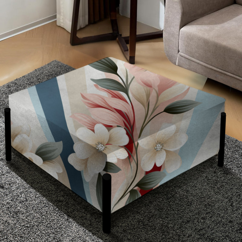 Élégant motif floral rayé - Grand repose-pieds carré rayé