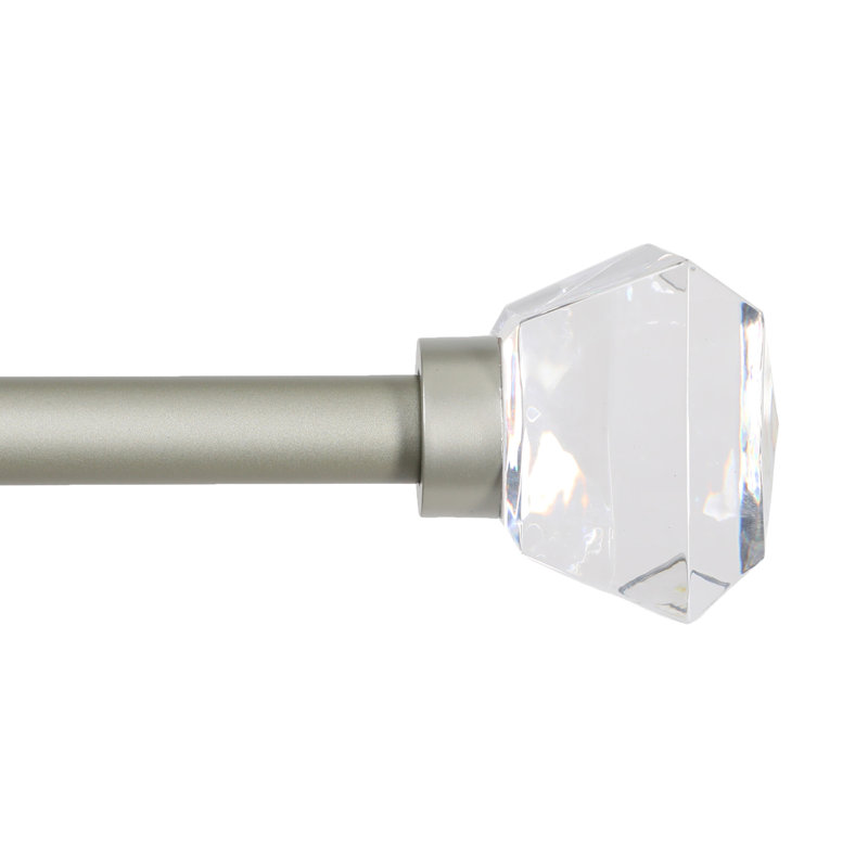 Brushed Nickel Curtain Rod with Acrylic Diamond Finials, 66"-120"