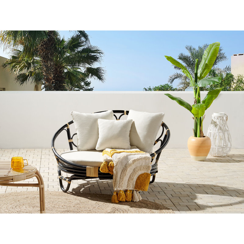 Algia 112cm Wide Curved Wicker Patio Daybed with Cushions, 1, Black 