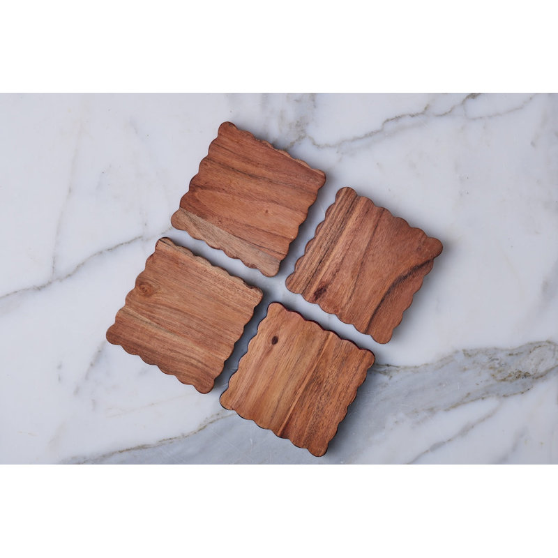 Scalloped Wood Coasters, Square, Natural