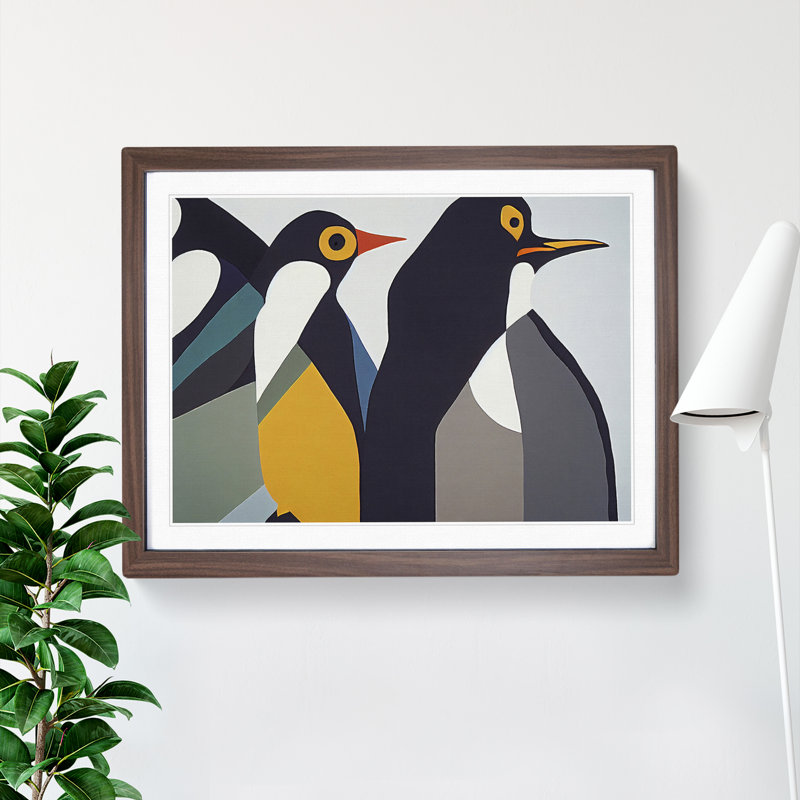 XH1022-6878X Penguins - Single Picture Frame Print, 46cm H x 64cm W x 2cm D, Walnut Framed