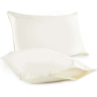 Organic Cotton Pillow Protector King Size - 100% Cotton GOTS Certified Pillow Case Protector with Zipper - Hypoallergenic Machine Washable Edge Piping & Breathable Cover - 2 Pack (Beige, King)