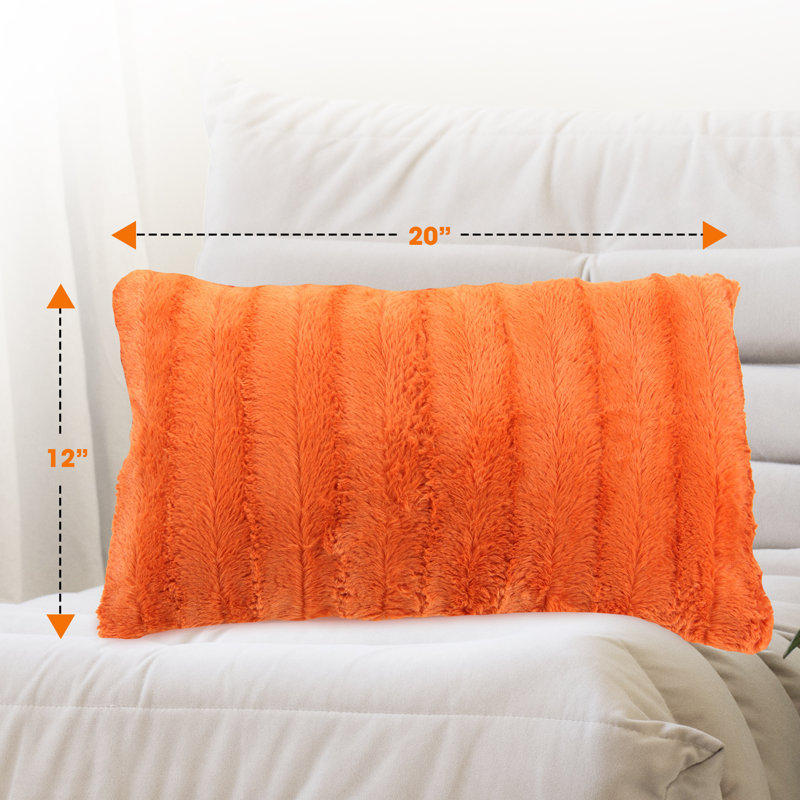 Rust Faux Fur Decorative Throw Pillow Set, 12" x 20"