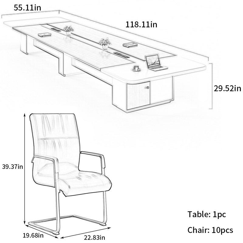 Table de conférence simple et moderne, H 29,52 po x L 118,11 po x l 55,11 po