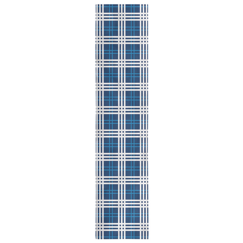 Paid Polyester Table Runner, 90" L x 16" W, Navy Blue/Powder Blue/White