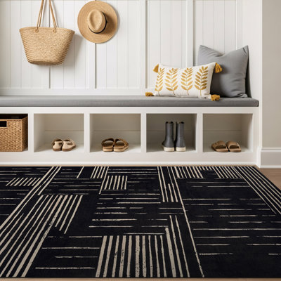 Tapis noir anti-dérapant Block Stripe