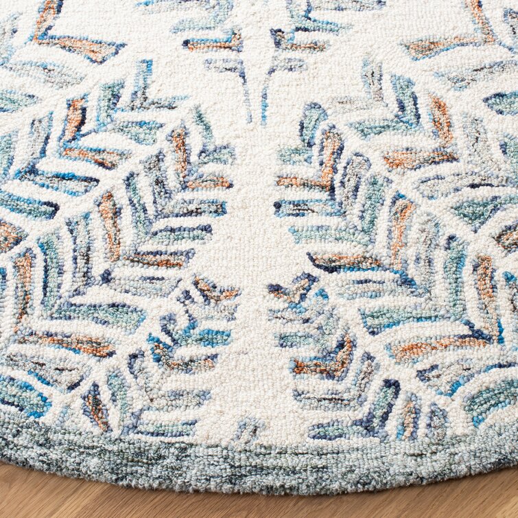 Best Selling Home Decor Langrick Boho Wool and Cotton Scatter Rug, White and Blue | 308775