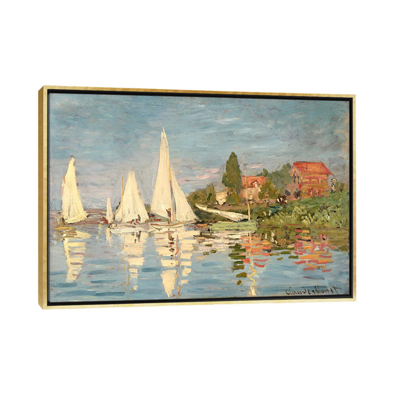 «Regatta at Argenteuil, c.1872» par Claude Monet - Estampe numérique sur toile tendue avec châssis, H 32 po x l 48 po, Doré
