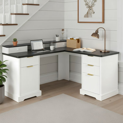 Bureau en forme de L 59 po avec station de charge et armoire de rangement