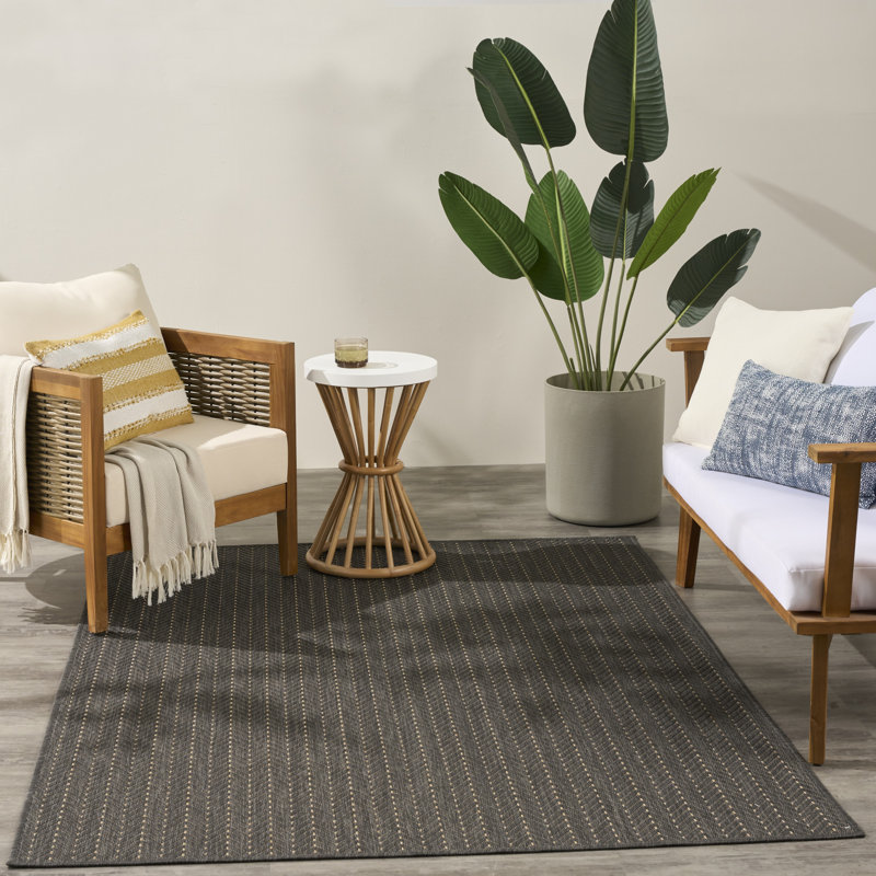 Remmie Black Modern Indoor/Outdoor Rug, Rectangle 5' x 7', Charcoal