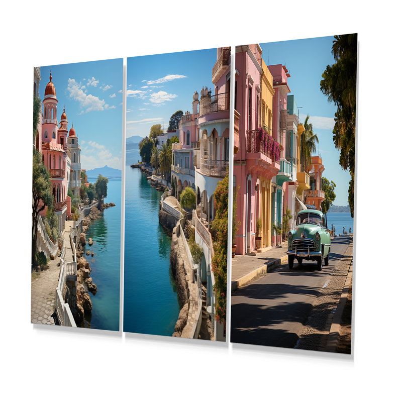 Cuba Cienfuegos, perle du Sud - ensemble de 3 décorations murales en métal paysage cubain, H 28 po x l 36 po