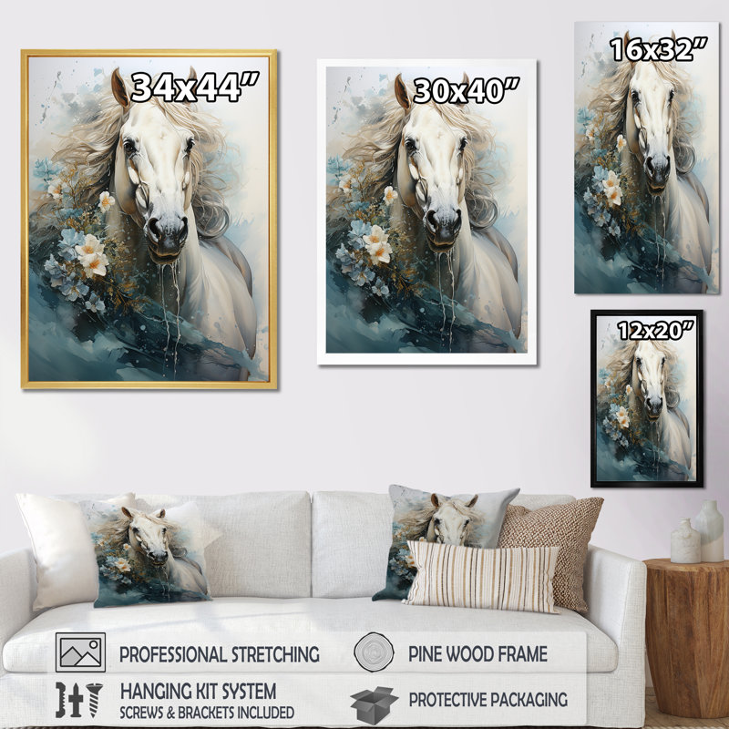 «Majestic Gallop Horse», reproduction d'art sur toile, Cadre flottant noir, H 44 po x l 34 po x P 1,5 po
