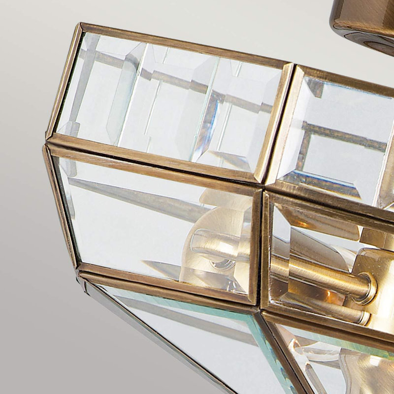 Everson Glass Semi Flush Mount, Antique Brass