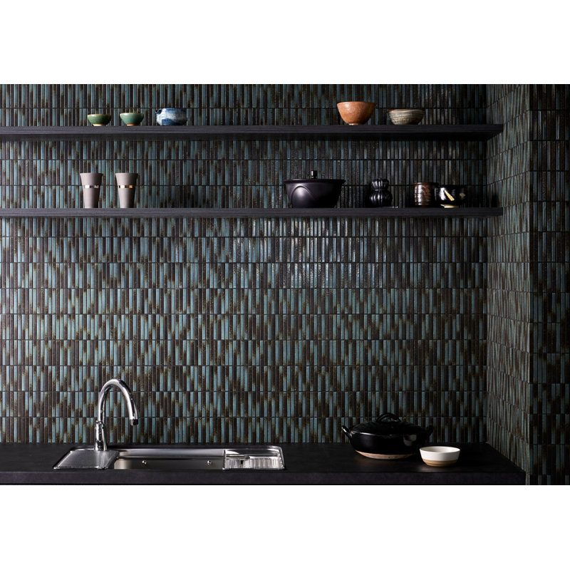Yohen Border 0.49" x 4" Ceramic Mosaic Wall Tile, Brown Mix