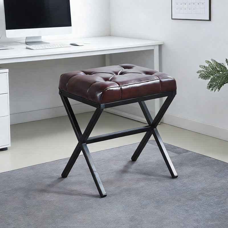 Stool/Chair,1Pcs,BROWN Leather,Metal Leg,40.5X33.5X44.5Cm, Dark Brown