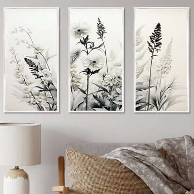«Gray and White Herbs Minimal Harmony II - Floral Herbs», ensemble d'art sur toile