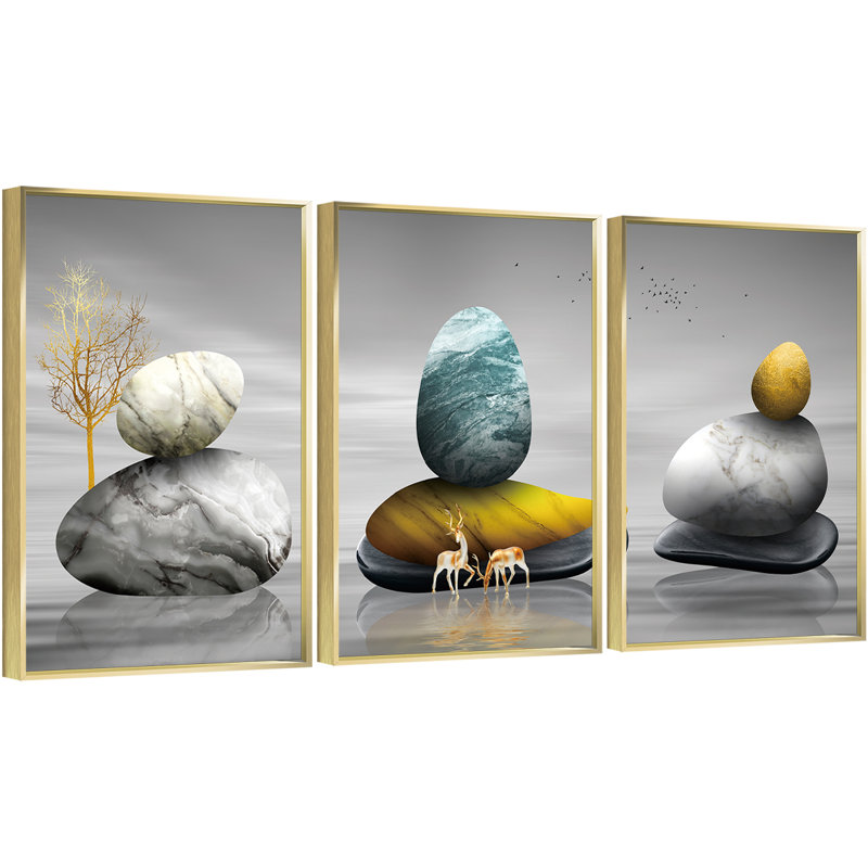 "Luxurious Aluminium", ensemble de 3 impressions encadrées sur toile, H 36,3 po x l 16,3 po x P 1,65 po, Or