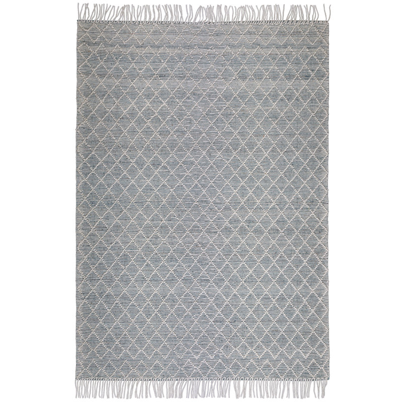 Tapis contemporain Ogden en ivoire, bleu sarcelle Ogden, Rectangle 6 pi x 9 pi