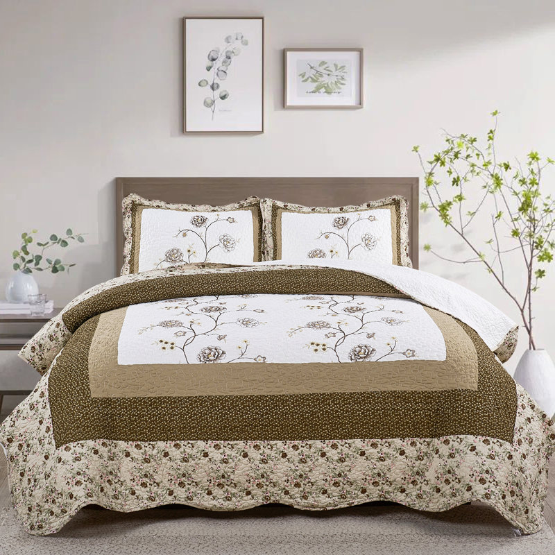 3 Piece Dorset Bedspread Set, King Coverlet + 2 King Shams, Coffee