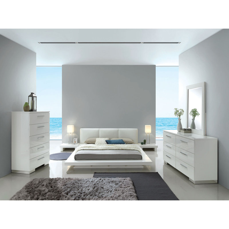 Commode 1 pièce moderne de style contemporain à finition brillante à cinq tiroirs avec finition blanche