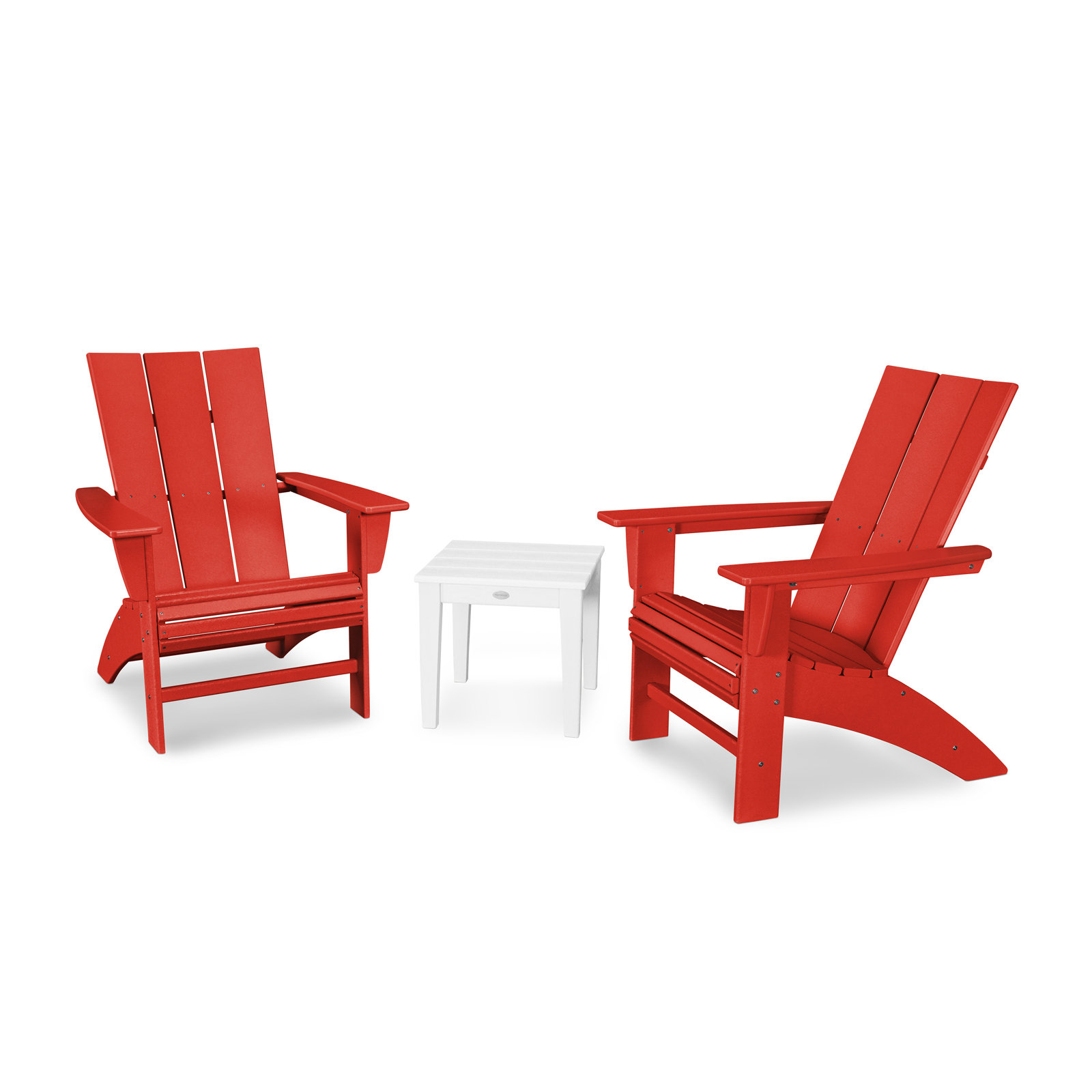 POLYWOOD® Modern Adirondack 2-Person Patio Seating Group, Sunset Red/White
