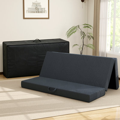 Matelas de sol en mousse à mémoire de forme pliable en trois - Housse mi-ferme, amovible, lavable, tissu en soie glacée rafraîchissante avec graphène, matelas de voyage portable avec sac de rangement et poignées, lit d'invité et lit escamotable pour le camping à domicile, gris foncé
