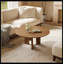 Table basse 31,5 pouces ronde en placage de bois de frêne rustique pour petit salon