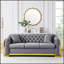 Ensemble de canapé Chesterfield en velours de luxe avec design capitonné et acier inoxydable doré, parfait pour les salons élégants-820747644