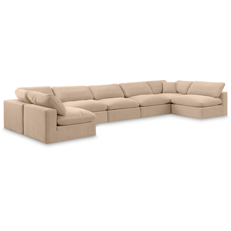 Canapé modulaire réversible en velours de 200 po de large Ivanne, Velours beige