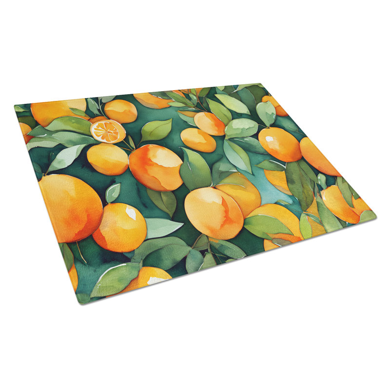 Florida Orange Blossom in Watercolor Glass Cutting Board Large
