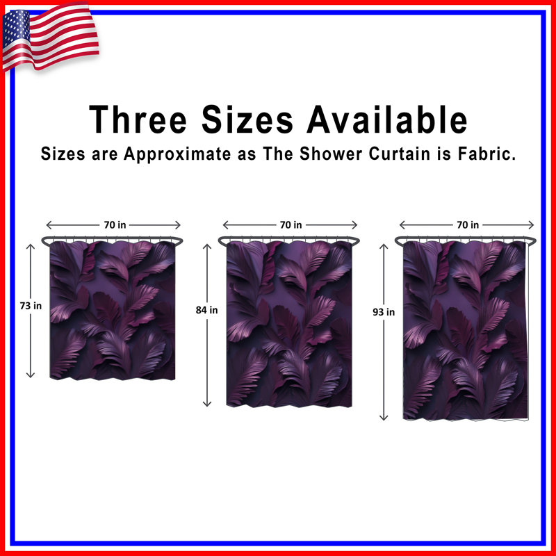 Rideau de douche mauve à feuilles de palmier très long, L 70 po x H 93 po