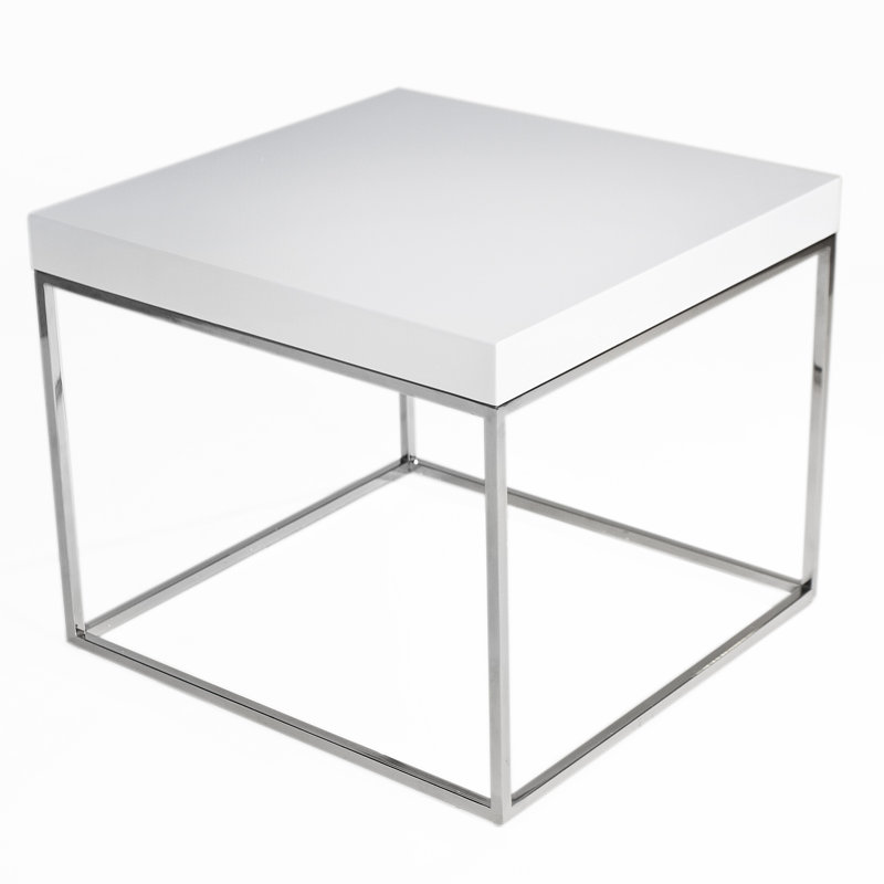 Fred Frame End Table- Modern Square Accent End Table - Glossy End Table - for Living Room, Bedroo, or Office - White Square Side Table