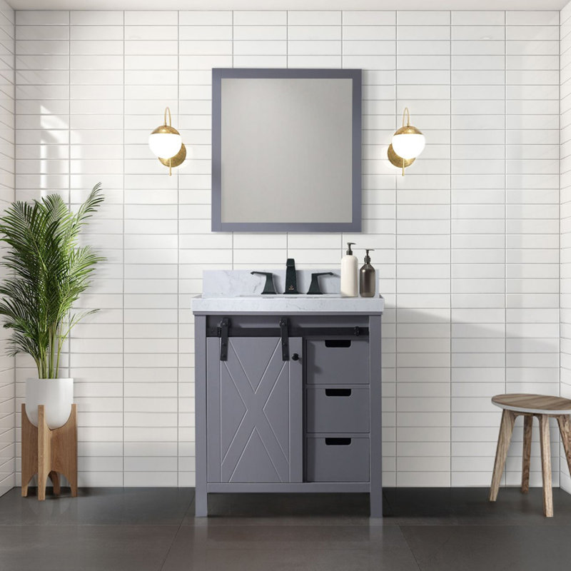 Meuble-lavabo gris foncé 30 po X P 22 po D, ensemble de comptoir et robinet en marbre de Carrare