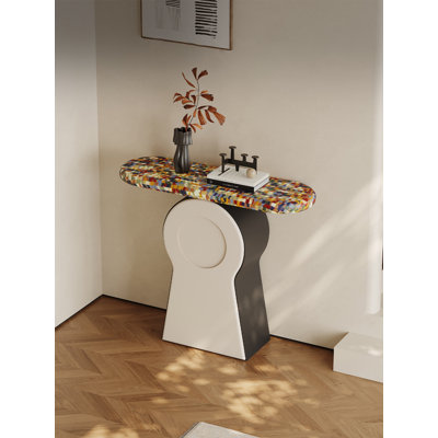 Console ovale contemporaine à piédestal tapissier crème multicolore