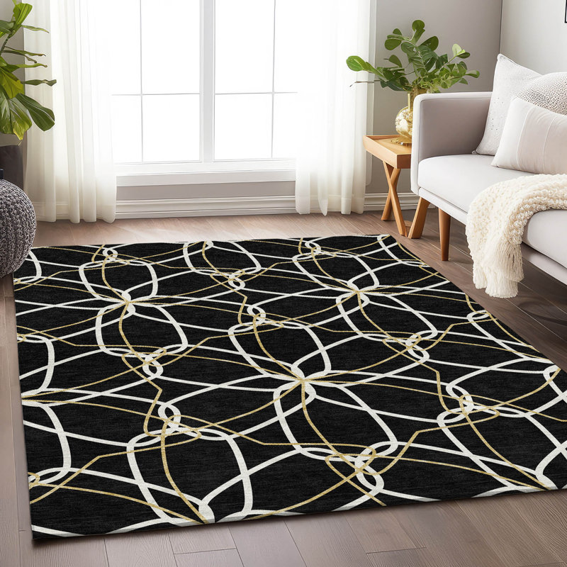 Tapis noir lavable à la machine de qualité supérieure Prisco, Rectangulaire 8 pi x 10 pi