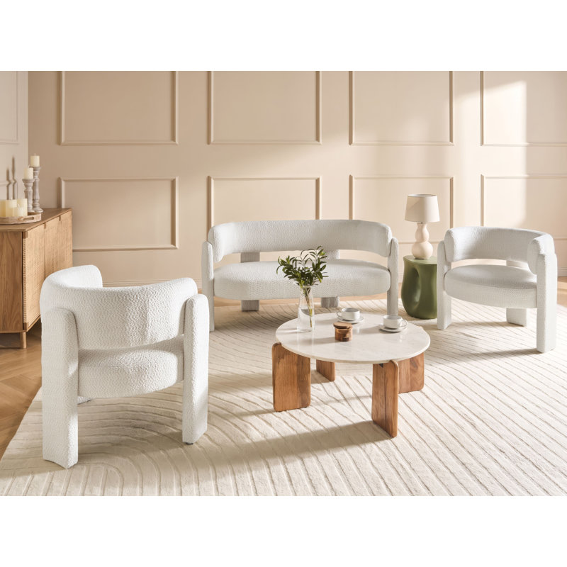 Permelia 3 - Piece Living Room Set, White, White