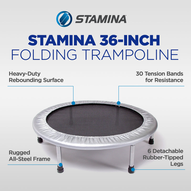 Stamina Products 36 Inch Folding Quiet and Safe Trampoline for Cardio, Silver